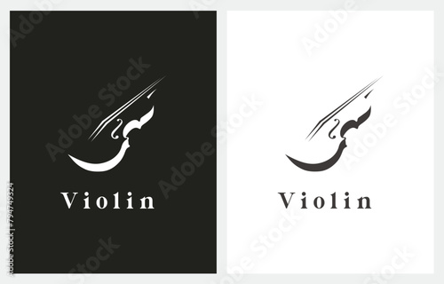 Violin Orchestra Fiddle Music Silhouette logo design vector icon