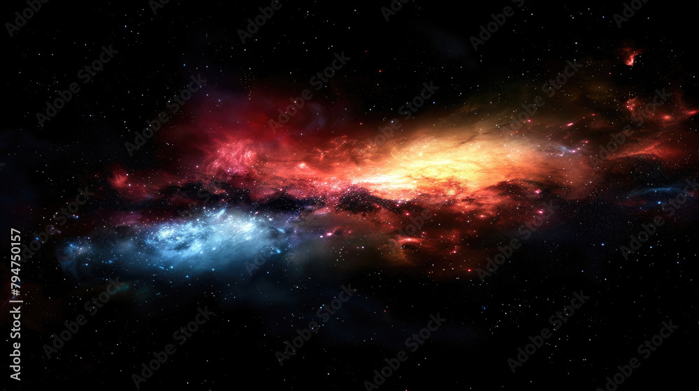 Obraz premium Stunning space visuals with colorful nebulae on a galaxy backdrop, perfect for projects with a cosmic touch