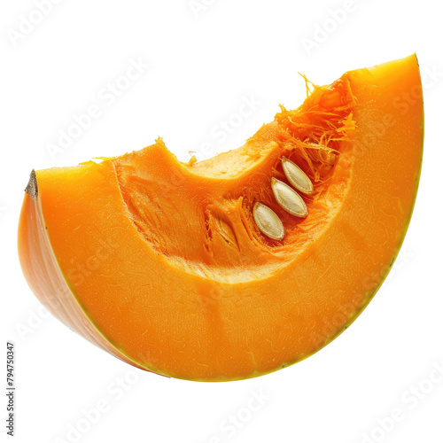 A slice of juicy orange pumpkin is displayed on a clean transparent background perfectly isolated with a transparent background