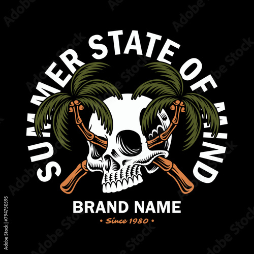 Vector illustration skull and coconut tree