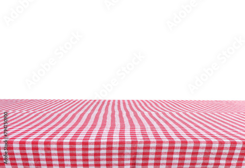 Empty red checkered, red checkered tablecloth on white background with clipping path. design for product display 