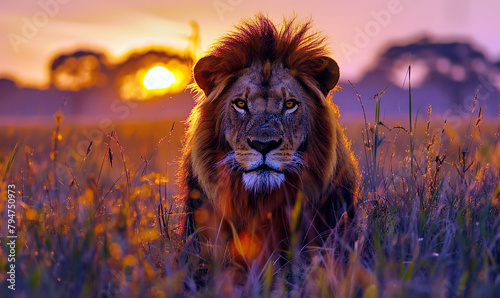Majestic Lion at Sunset. Generate AI photo