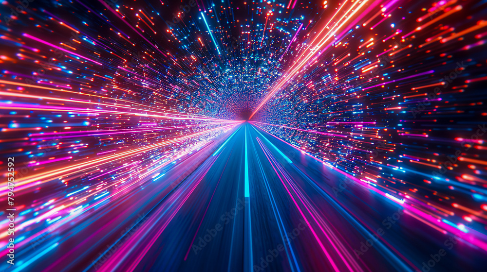 Futuristic tunnel illuminated by neon lights. representing speed and motion in a dynamic and modern setting Futuristic tunnel illuminated by neon lights. representing speed and motion in a dynamic and modern setting