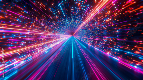 Futuristic tunnel illuminated by neon lights. representing speed and motion in a dynamic and modern setting