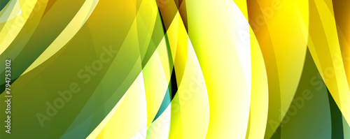 A closeup macro photography of yellow and green petals on a flowering plant against a wave patterned background, showcasing symmetry and vibrant colors