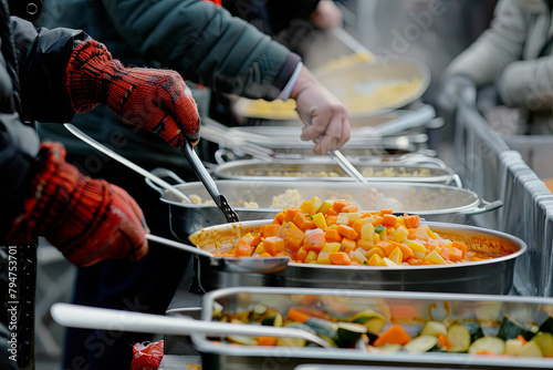 Community volunteers provide warm food to those in needi at neighborhood soup kitchen, underscoring the value of local support photo
