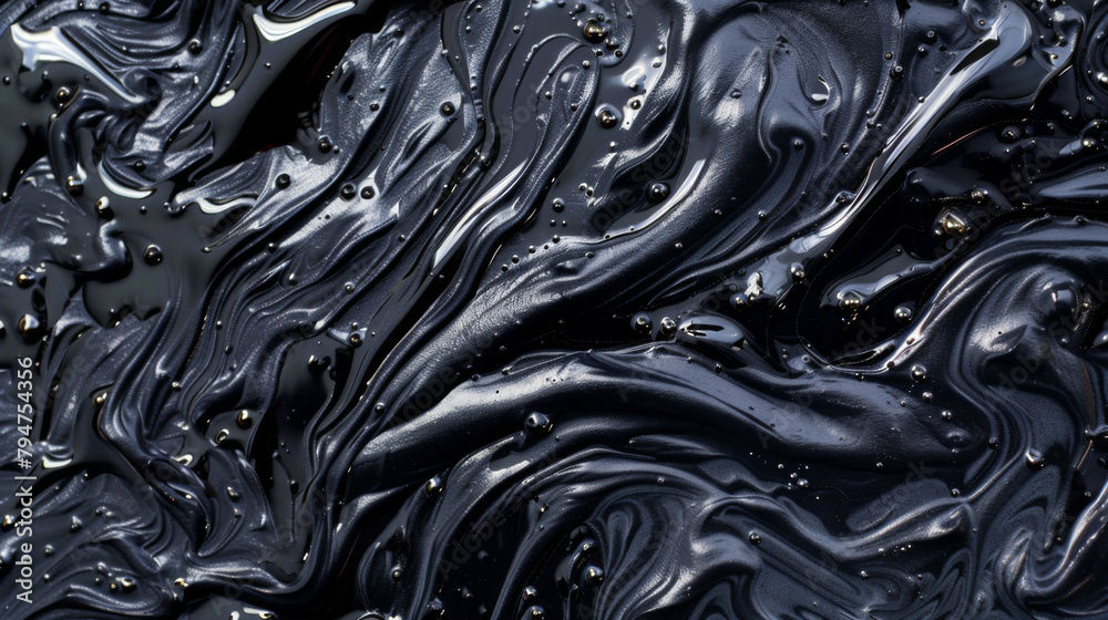A background texture of oil black swirling thick sticky material