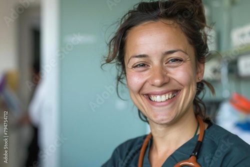 Portrait of Compassion: The Smiling Midwife in the Hospital photo