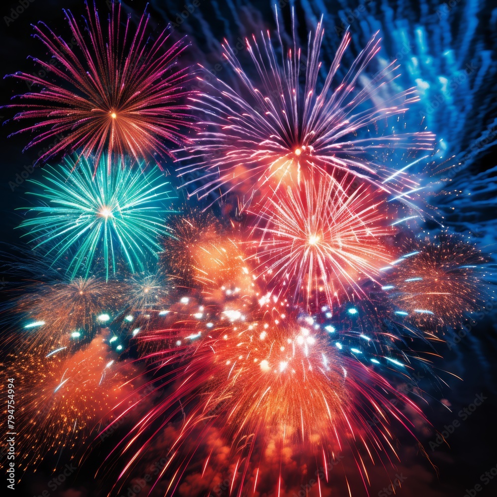 A close-up view of a fireworks display, showcasing the intricate details of the exploding bursts of light and color, A close-up view of a fireworks display, showcasing the intricate details of the exploding bursts of light and color,
