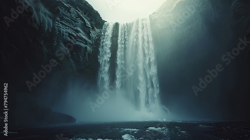 Waterfall long exposure. Image of beautiful nature. copy space for text.