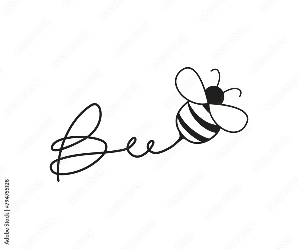 Letter bee handwriting with bee icon design vector Illustration