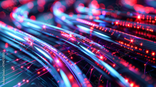 Obraz na płótnie Data cables transferring at high speed abstract concept with blue and red tones w salonie