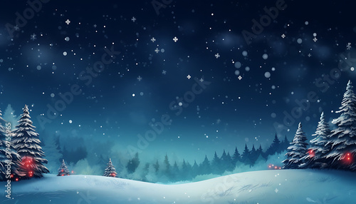 Enchanting night-time Christmas illustration with snow-covered trees, mountains, and a starry sky. Generative AI © Anasvectorpng