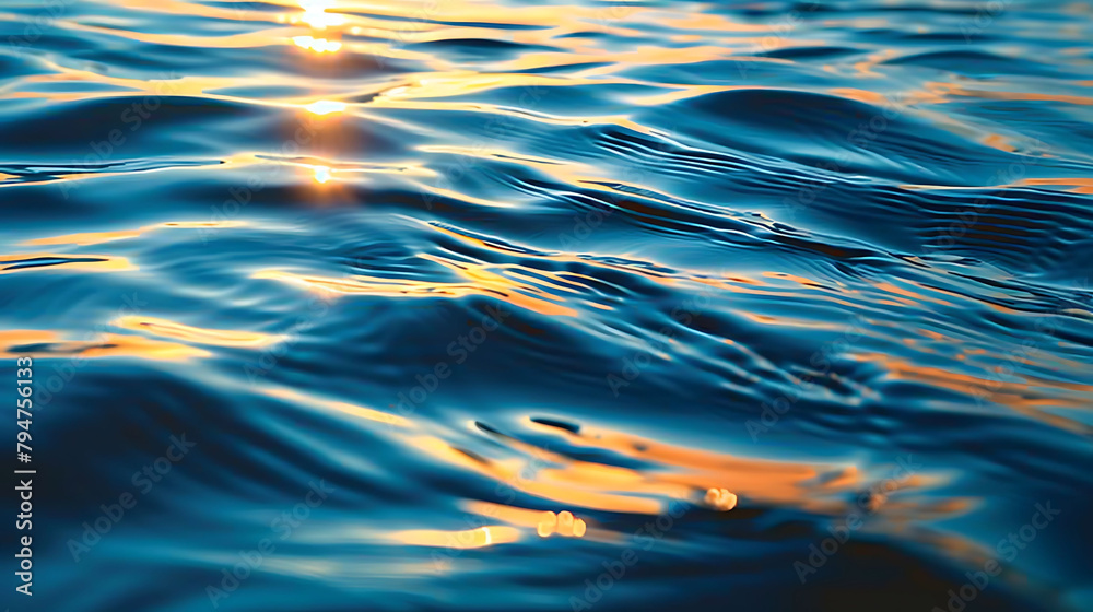 a serene blue body of water reflects the warm glow of the sun as it sets in the distance a serene blue body of water reflects the warm glow of the sun as it sets in the distance