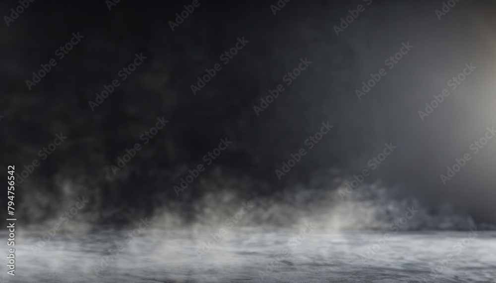 Abstract image of dark room concrete floor. Black room placement.Panoramic view of the abstract fog.