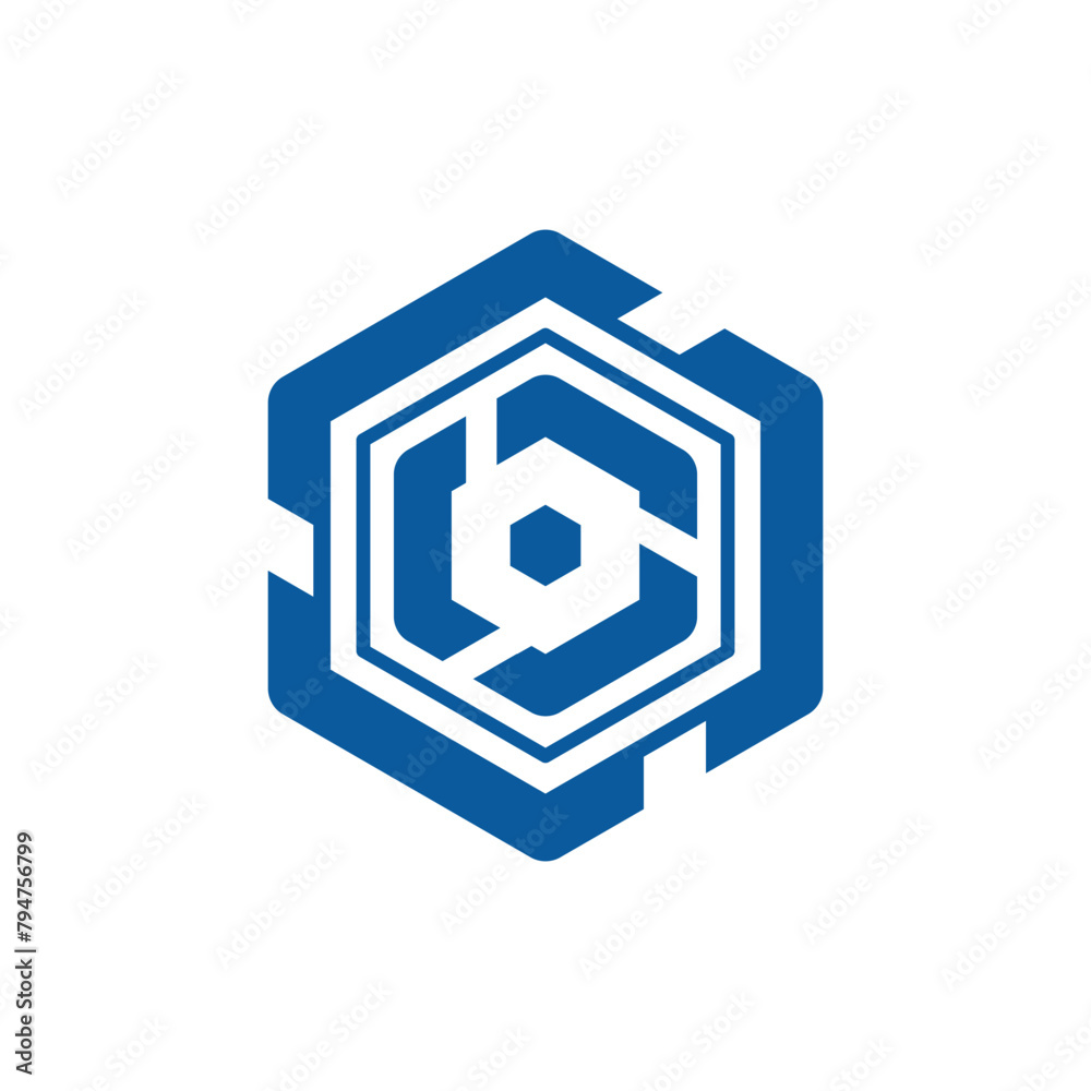 An abstract logo a hexagon shape in blue color in simple flat style on a white background