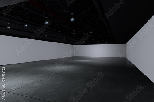 Empty room exhibition centre.The backdrop for exhibition stands, booth,market,trade show.Conversation for activity,meeting.Arena for entertainment,event,sports.Indoor  for Factory,showroom.3d render.