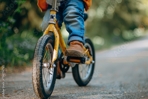 Small child pedaling a bicycle photo