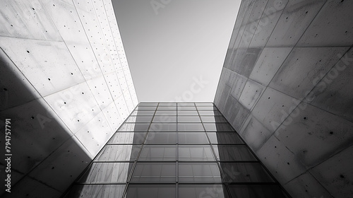 Modern skyscraper facade reflecting the sky and clouds symbolizing the blend of nature and urban architectural design