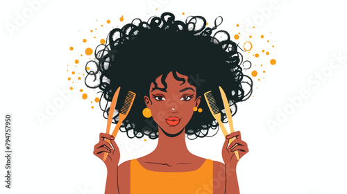 Beautiful woman with Afro hair having fun with fork 