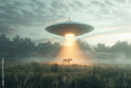 UFO alien craft abducts cows using light photo