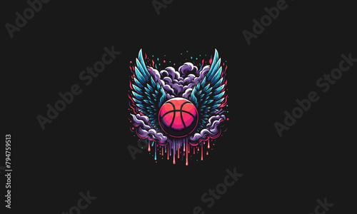 basket ball with wings on smoke vector design