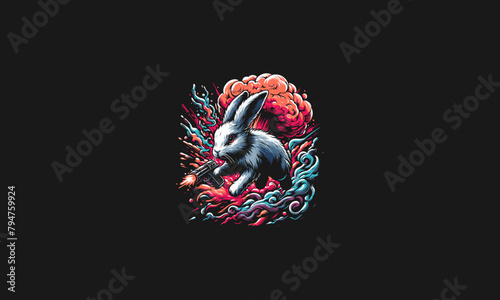 rabbit angry with smoke vector illustration design