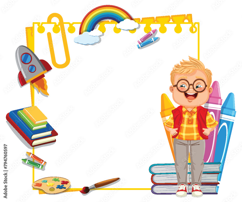Obraz premium Young boy with educational and creative objects.