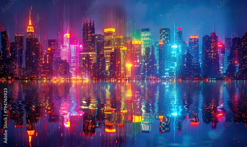 Glittering Cityscape Reflection. Generate AI