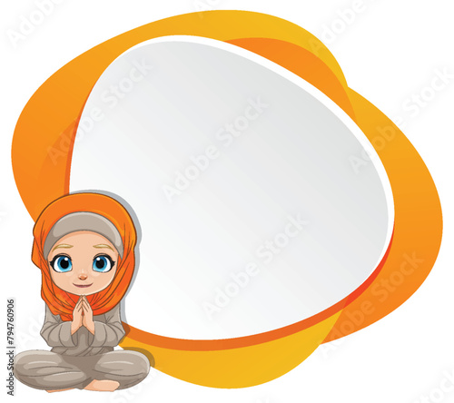 Cartoon girl in hijab with large speech bubble