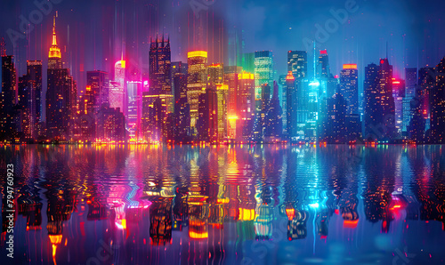 Glittering Cityscape Reflection. Generate AI