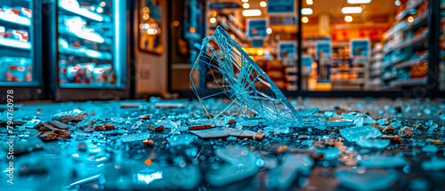 Abstract reflection of broken glass, exploring themes of damage and urban decay photo