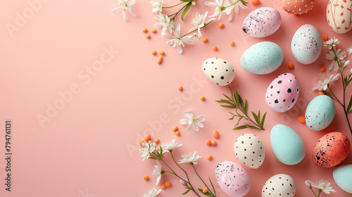 Colorful background with Easter eggs on yellow background. Happy Easter concept. Can be used as poster  background  holiday card. 