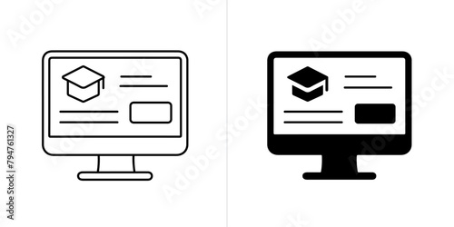 E-learning editable stroke and solid web icon set. Vector illustration