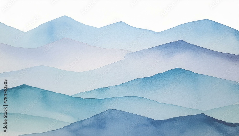 mountains and clouds, minimalist watercolor  illustration of monolith