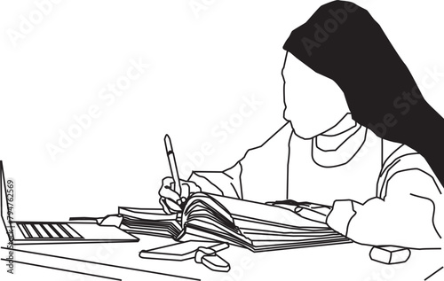 girl studing with laptop