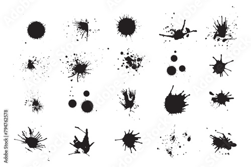 Ink splatter. Grunge liquid paint splashes and stains. Abstract ink splashes