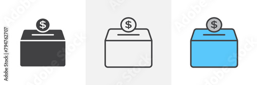 Philanthropy and Donation Box Icon Set for Fundraising