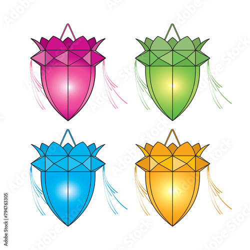 colorful vesak lantern icon set