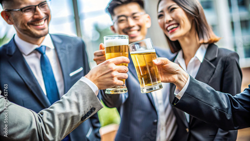 Joyful Celebration in Business Party with Beer, Champagne, and Smiles