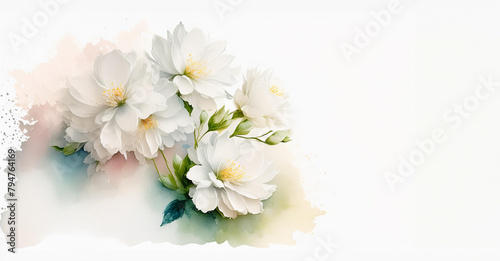 Bouquet of white summer flowers for Mother's Day, birthdays and happy occasions. Pretty background for greeting cards and gift tags.