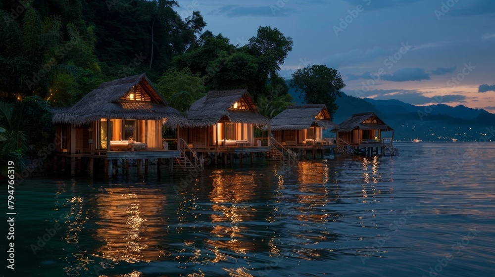 As the distant ling lights of nearby villages and cities fade into the horizon the floating bungalows offer a peaceful and secluded haven where guests can truly find 2d flat cartoon.
