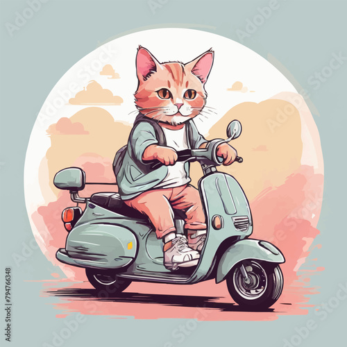 artwork for t shirt graphic cat riding a scooter