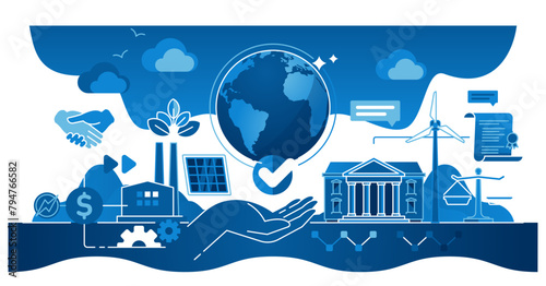 ESG or environmental social governance for sustainable future outline concept, transparent background. Ecological company standards and renewable principles.