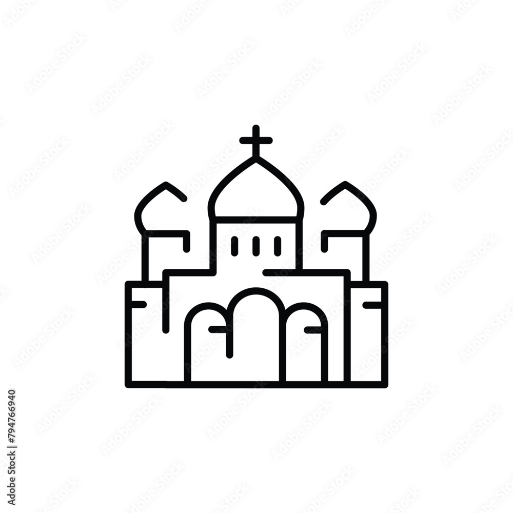 Church icon. Simple representation of a church, used to symbolize places of Christian worship or religious buildings. Vector illustration