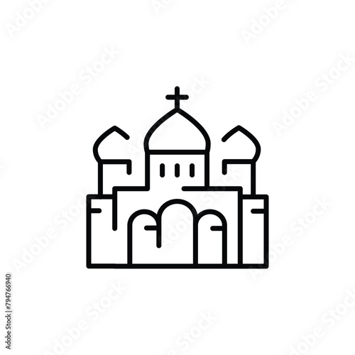 Church icon. Simple representation of a church, used to symbolize places of Christian worship or religious buildings. Vector illustration