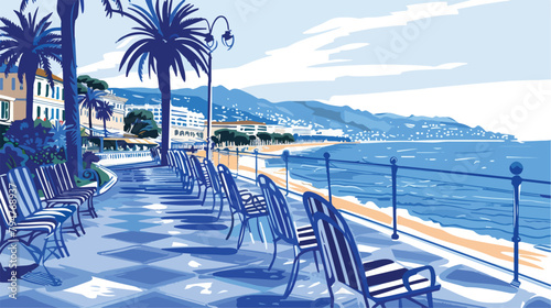 Blue chairs on the Promenade design Nice France photo