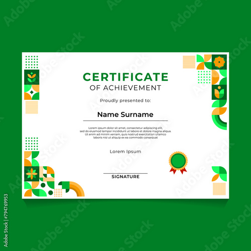 Abstract Geometric Mosaic Certificate Template Design for Environmental Theme