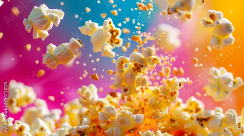A bunch of popcorn kernels are seen falling into the air during the popping process in a hot air popper