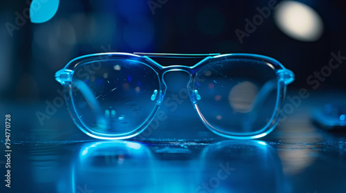 A pair of futuristiclooking glasses lie on a table their frames molded from a shape memory alloy. With a low hum they begin to shift and reshape molding to the contours of photo